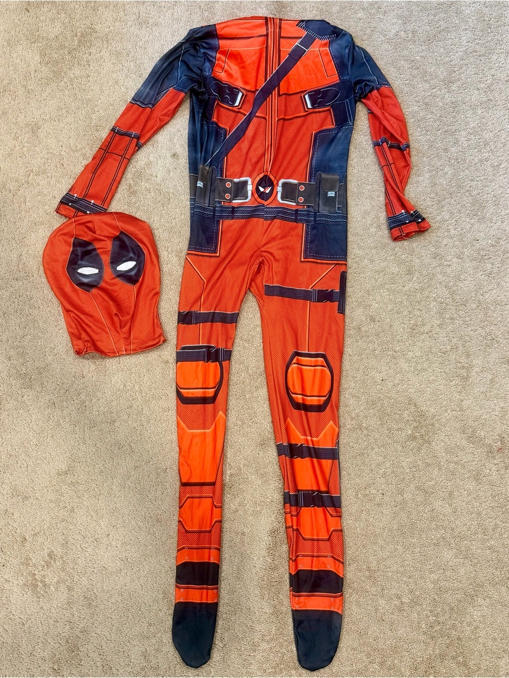 Deadpool Kids Cosplay Costume Superhero Jumpsuit Size Height 51” W/ Mask, Gloves